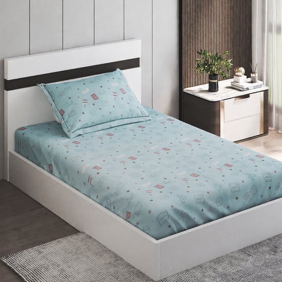 Slate Kids Travel Cotton 150TC Printed 2Pcs Single Bedsheet Set