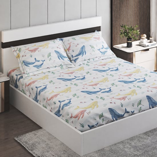 Slate Kids Underwater Cotton 150TC Printed 3Pcs Queen Bedsheet Set