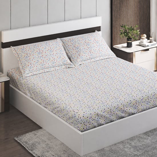 Slaye Polka Cotton 150TC Printed 3Pcs Queen Bedsheet Set