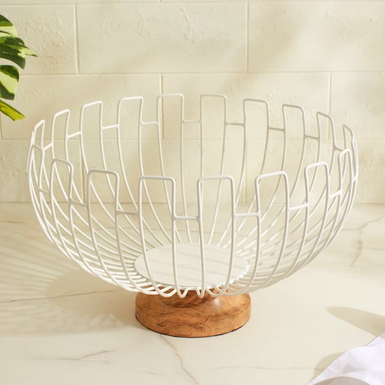 Bakers Pride Monet Metal Fruit Bowl with Mango Wood Base