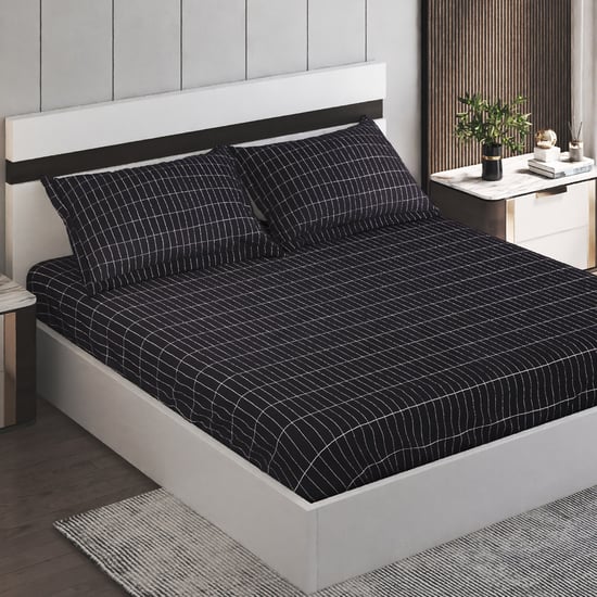Ecliptic Saga Cotton 200TC Checked 3Pcs Super King Bedsheet Set