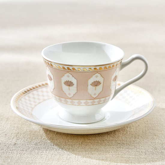 India Inspired Lotus Bone China Printed Cup and Saucer - 150ml
