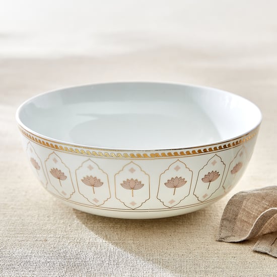 India Inspired Lotus Bone China Printed Serving Bowl - 1.21L