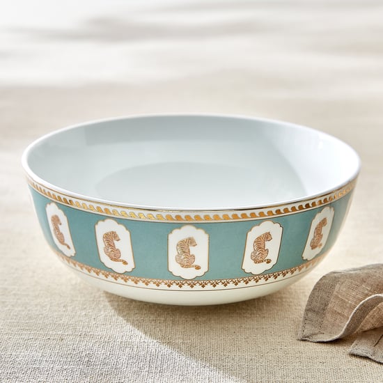 India Inspired Tiger Bone China Printed Serving Bowl - 1.21L