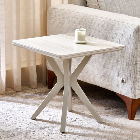 Ivory Ceramic Top End Table - Beige