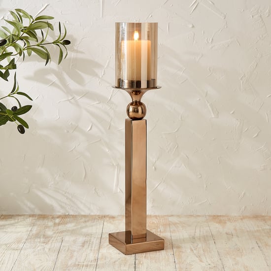 Monalisa Glass and Aluminium Pillar Floor Candle Holder - Medium