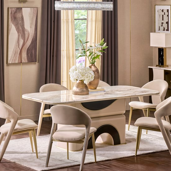Monalisa Faux Marble Top 6-Seater Dining Table - Cream
