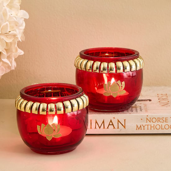 Corsica Nahar Curio Set of 2 Glass Lotus T-Light Holders