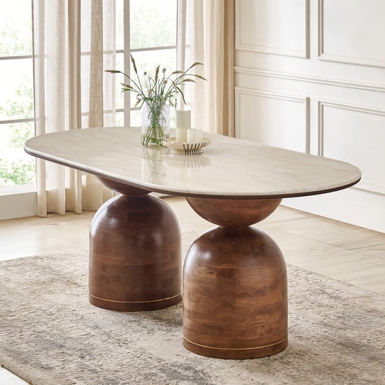 Nuqta Marble Top 6-Seater Dining Table - Brown