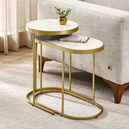 Toro Ceramic Top Nest of 2 Tables - Beige
