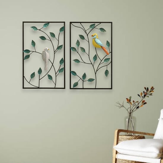 VEDAS Mystical India Banko Set of 2 Metal Birds Wall Accents