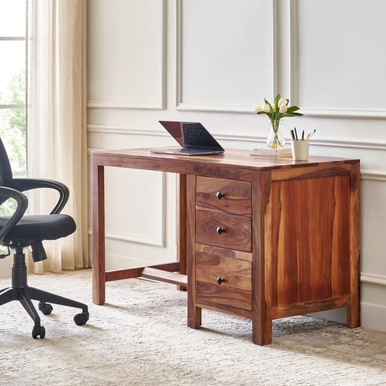 Adana Grand Sheehsam Wood Study Desk with Drawers - Brown