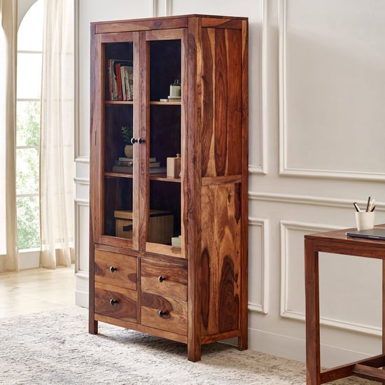 Adana Grand Sheesham Wood 2-Door Book Cabinet - Brown
