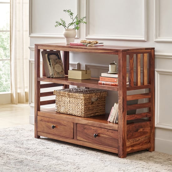 Adana Grand Sheesham Wood Book Shelf with Drawers - Brown