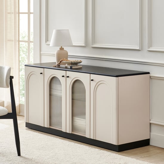 Saga Tempered Glass Top Sideboard - Cream