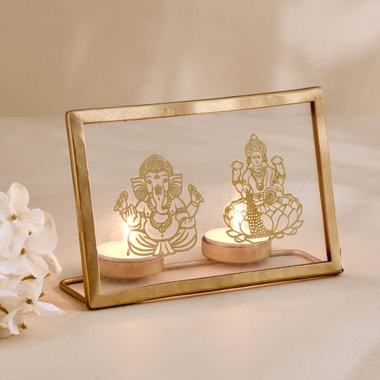 Corsica Nahar Curio Glass and Metal Lakshmi Ganesha T-Light Holder