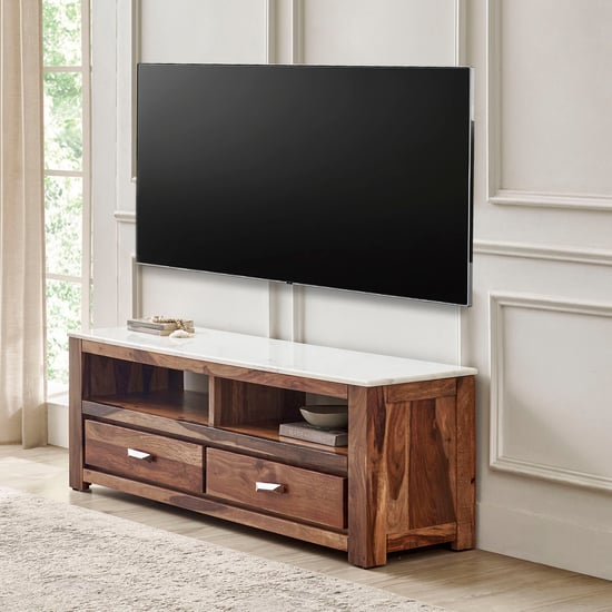 Adana Grand Marble Top TV Unit - Honey