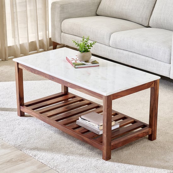 Adana Grand Marble Top Coffee Table - Honey
