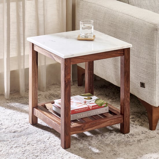 Adana Grand Marble Top End Table - Honey
