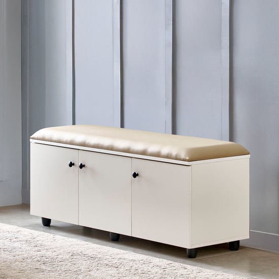 Helios Madison 18 Pairs Shoe Cabinet with Cushion Seat - White