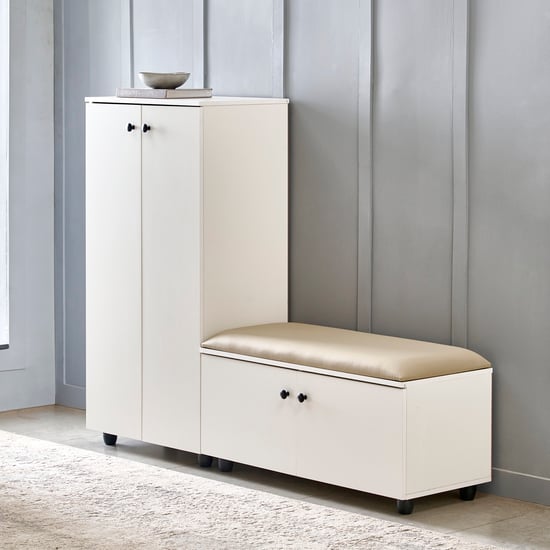 Helios Madison 26 Pairs Shoe Cabinet with Cushion Seat - White