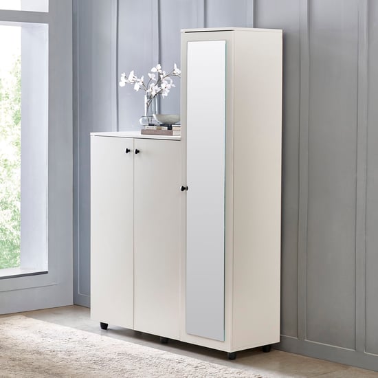 Helios Madison 20 Pairs Shoe Cabinet with Mirror - White