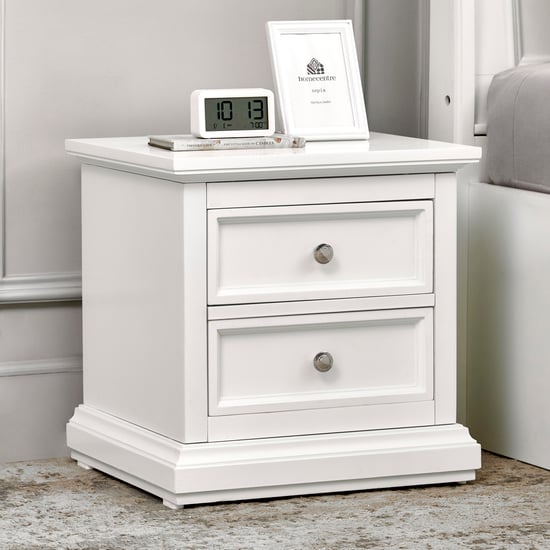 Estate Bedside Table with Drawers - White