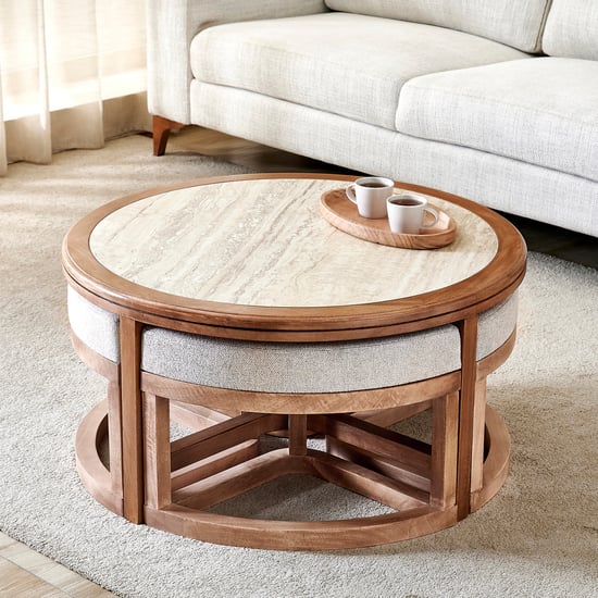 Rome Ceramic Top Coffee Table with Stools - Beige