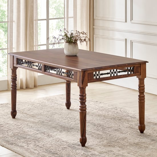 Kian NXT Sheesham Wood Top 6-Seater Dining Table - Brown