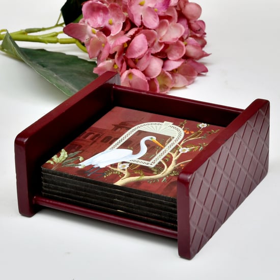 HOME SPARKLE Set of 6 Wooden Coasters with Holder