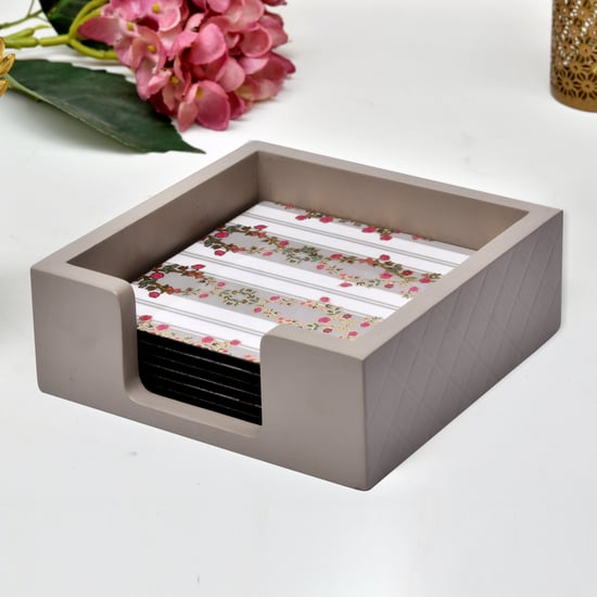 HOME SPARKLE Set of 6 Wooden Coasters with Holder