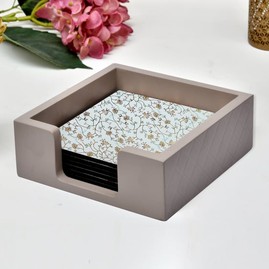 HOME SPARKLE Set of 6 Wooden Coasters with Holder