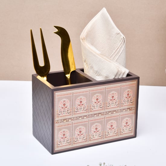 HOME SPARKLE Wooden Cutlery Holder with Napkin Rack