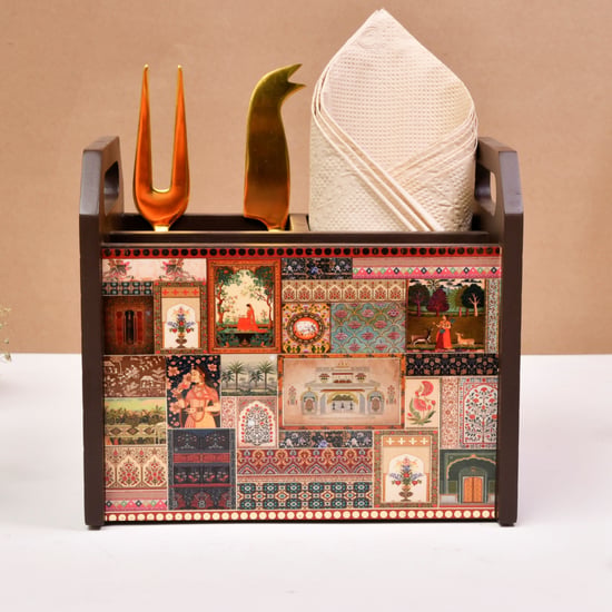 HOME SPARKLE Wooden Cutlery and Tissue Holder