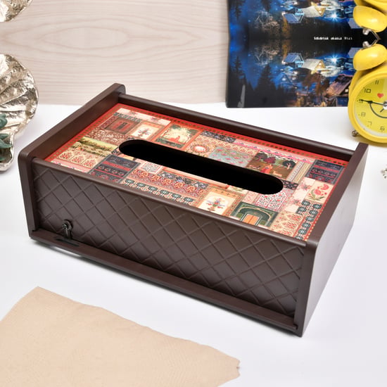 HOME SPARKLE Wooden Printed Tissue Box - 23x15cm