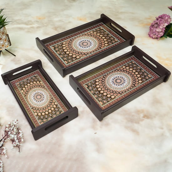 HOME SPARKLE Set of 3 Wooden Serving Trays