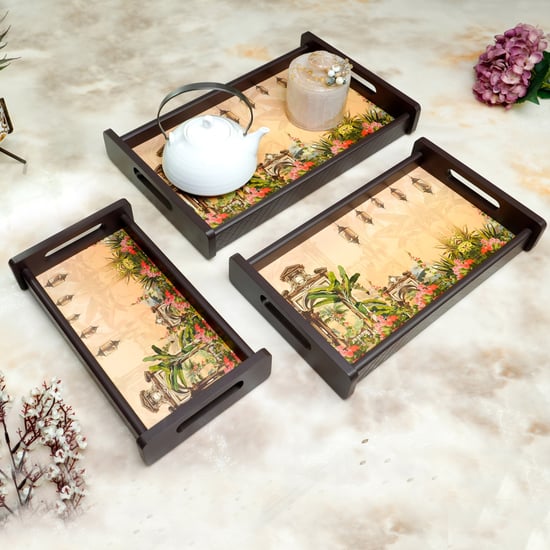 HOME SPARKLE Set of 3 Wooden Serving Trays
