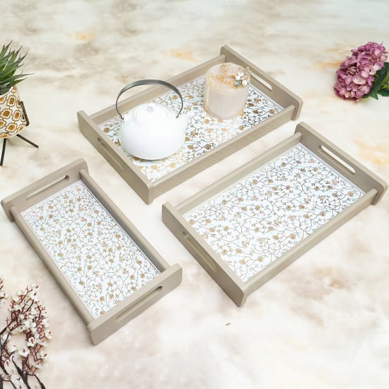 HOME SPARKLE Set of 3 Wooden Serving Trays