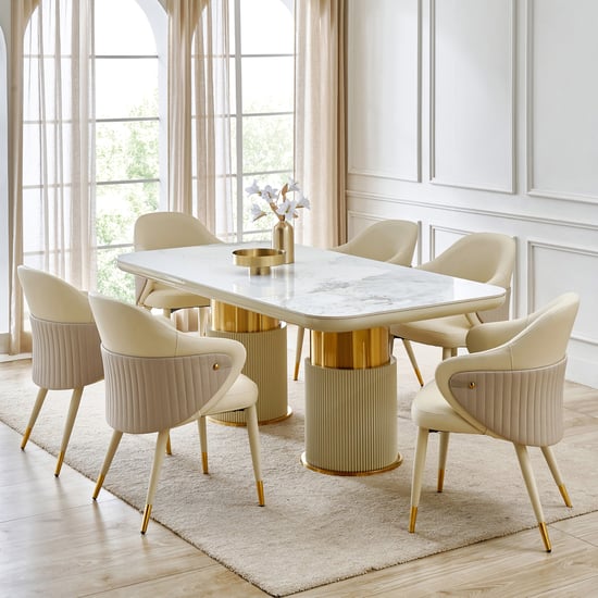 Orion Sintered Stone Top 6-Seater Dining Set with Chairs - Gold