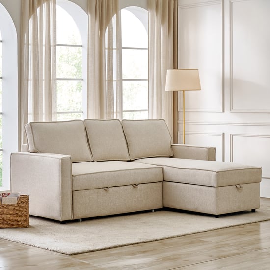 Benson Fabric 3-Seater Sofa Bed with Storage - Beige
