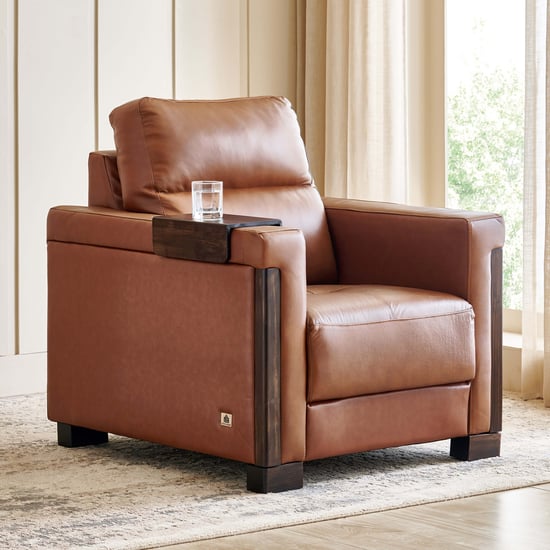 Colmar Half Leather 1-Seater Sofa - Tan