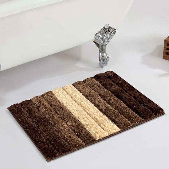 LUXE HOME INTERNATIONAL Microfibre Striped Anti-Slip Bath Mat - 60x40cm