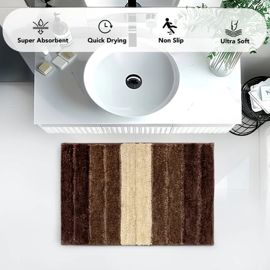 LUXE HOME INTERNATIONAL Microfibre Striped Anti-Slip Bath Mat - 60x40cm