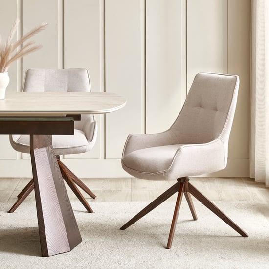 Iris Set of 2 Fabric Swivel Dining Chairs - Beige