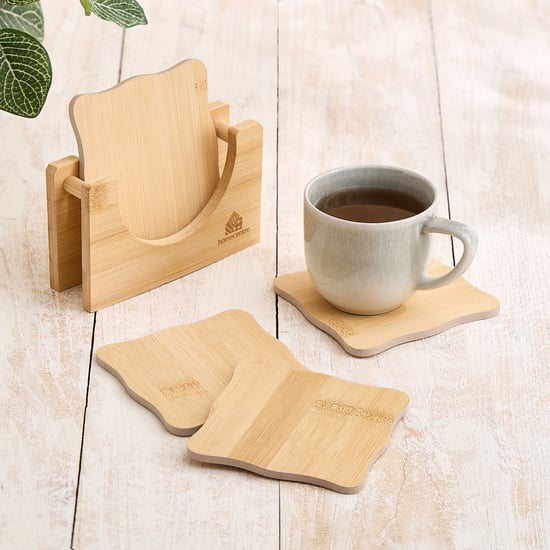 Nesta Eartha Set of 4 Bamboo Coasters with Holder