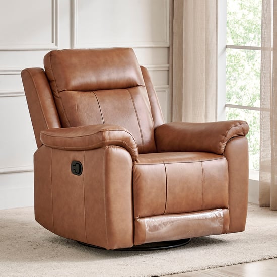 Nevil Half Leather 1-Seater Swivel Recliner - Tan