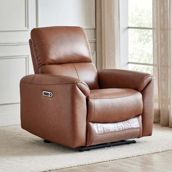 Oakley Half Leather 1-Seater Electric Recliner - Brown