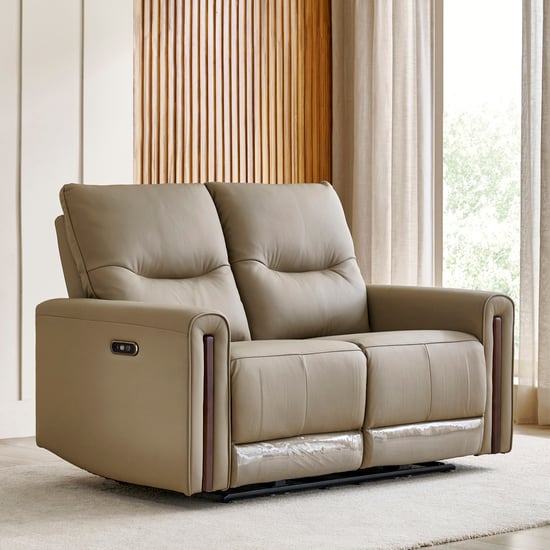 Malinda Half Leather 2-Seater Zero Gravity Electric Recliner - Taupe