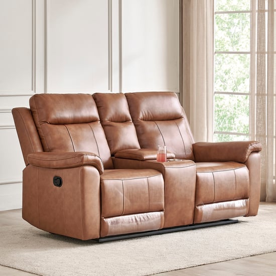 Nevil Half Leather 2-Seater Recliner - Tan