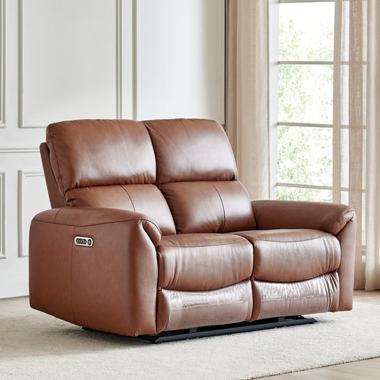 Oakley Half Leather 2-Seater Electric Recliner - Brown
